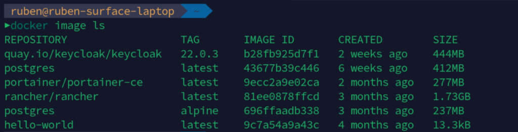 Docker image listing command output screenshot.