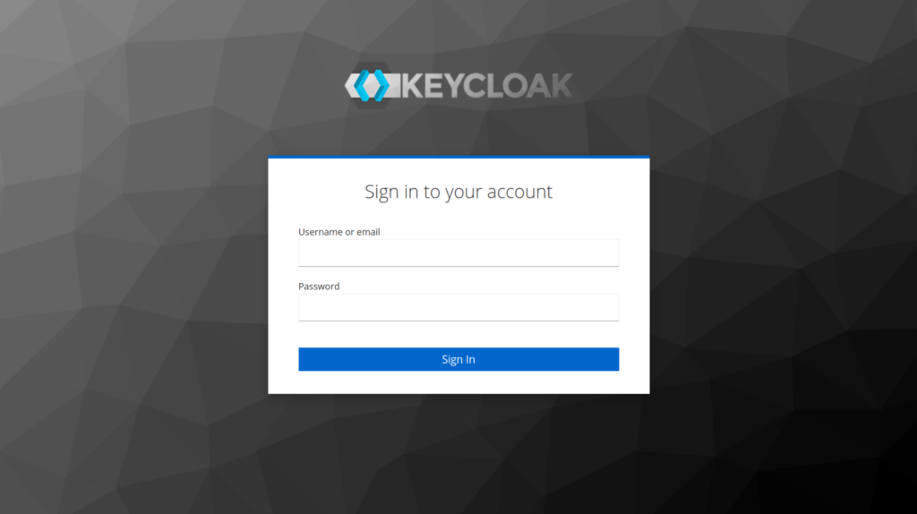 Screenshot of Keycloak's admin login.